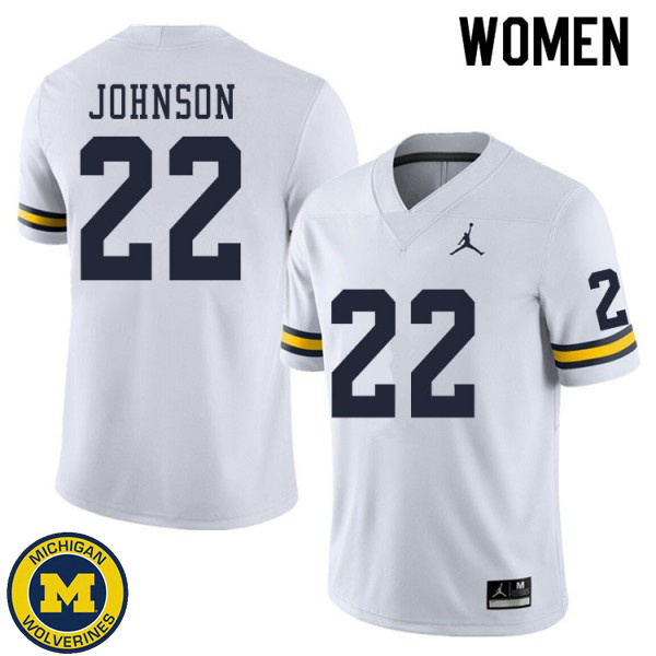 Women Michigan Wolverines #22 George Johnson White Embroidery Jersey